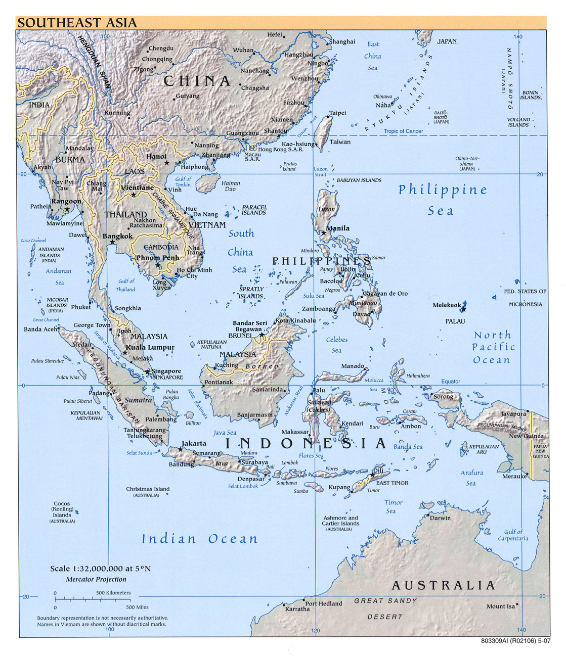 Physical Map of South East Asia