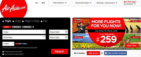 AirAsia website capture
