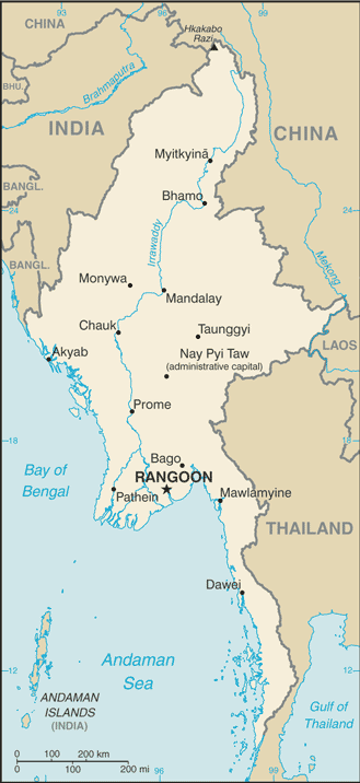 Map of Myanmar (Burma)