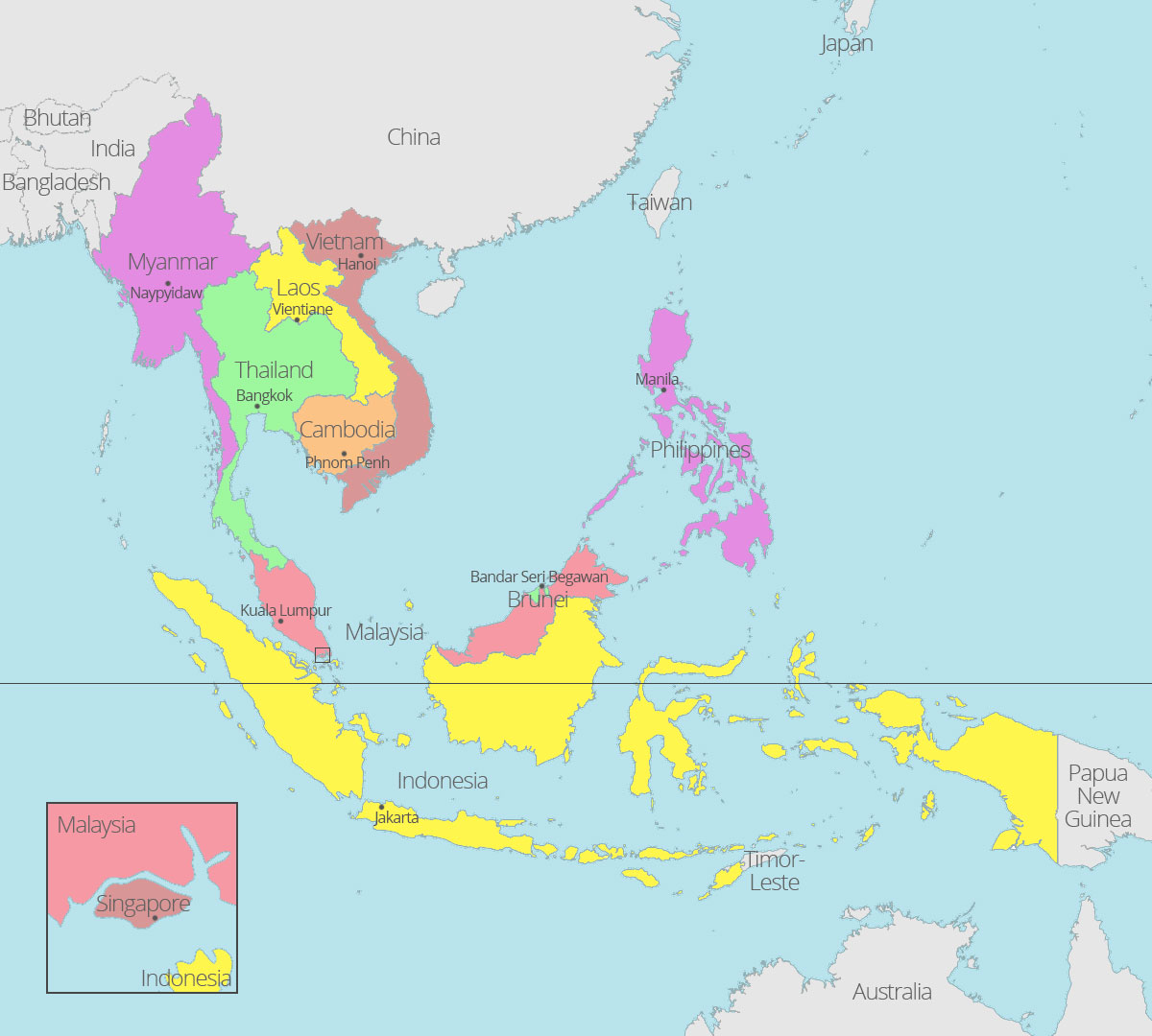 Map of ASEAN countries and capitals