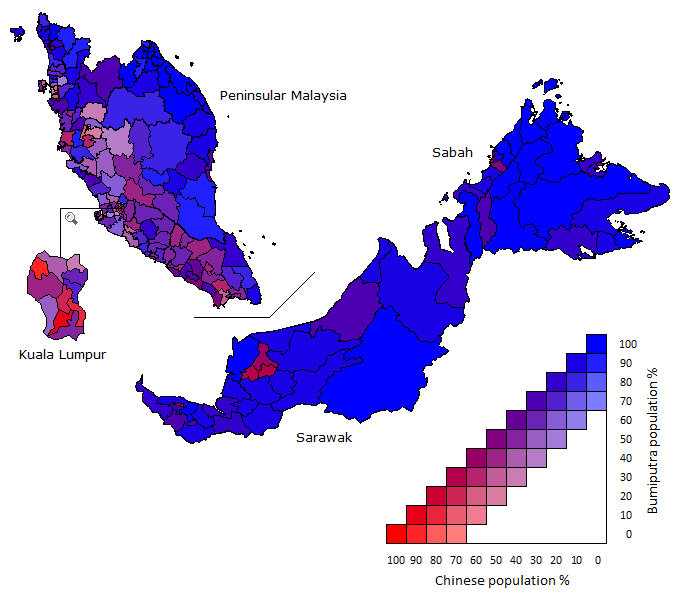 Distribution of Bumipetera and Chinese in Malaysia