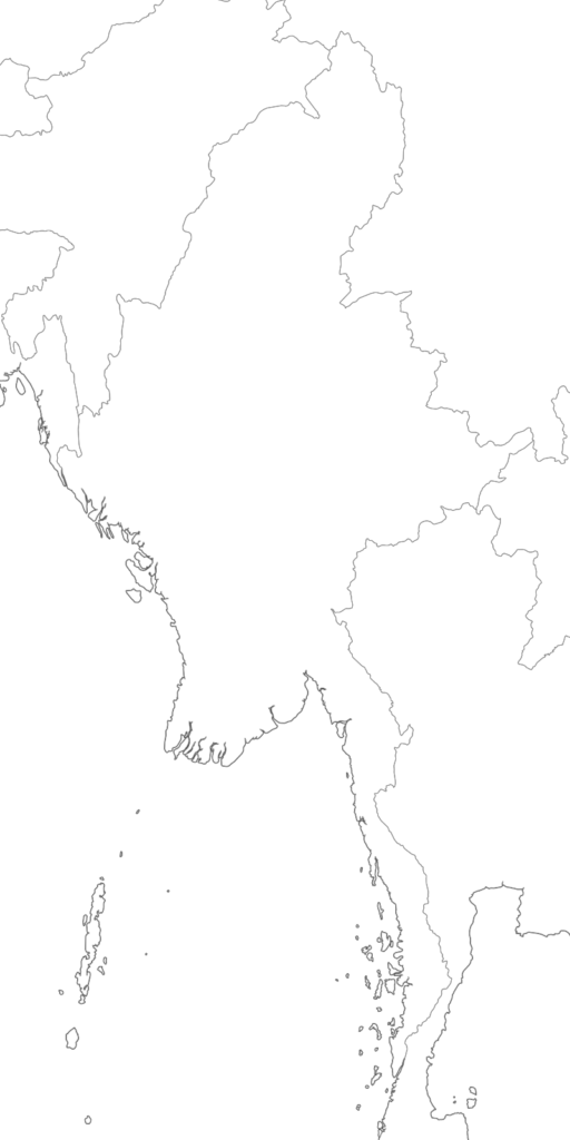 Large Myanmar blank map with borders and coasts outlines