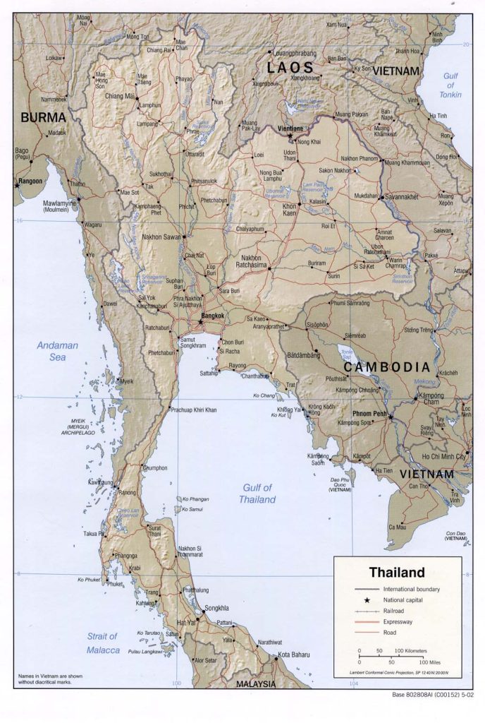 Physical map of Thailand 2002