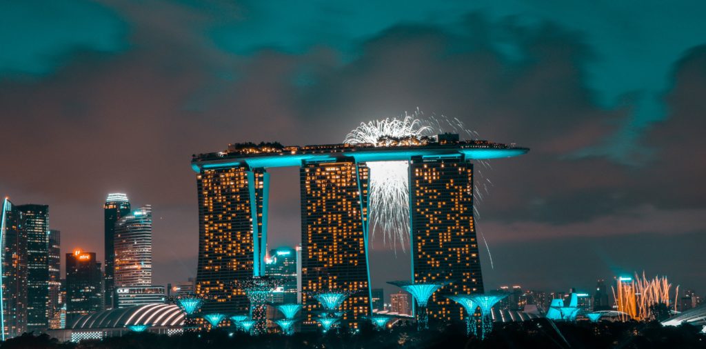 Marina Bay Sands with fireworks