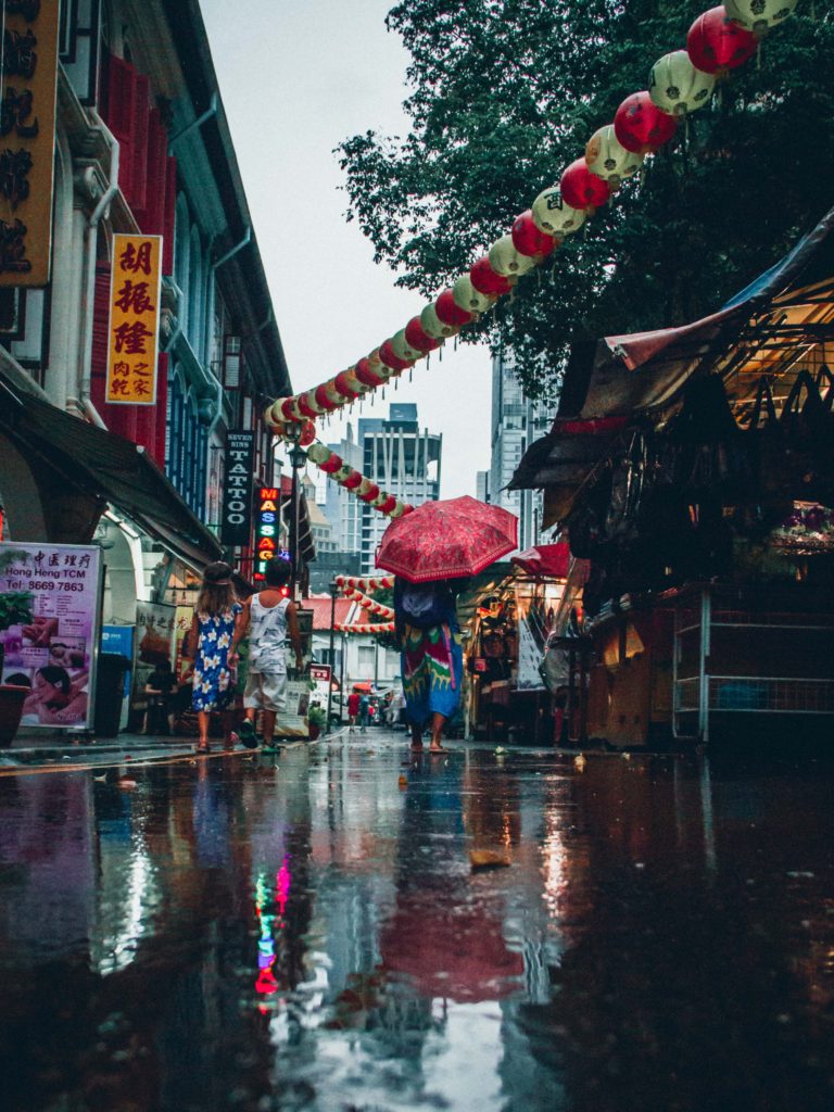 Singapore Chinatown under the rain