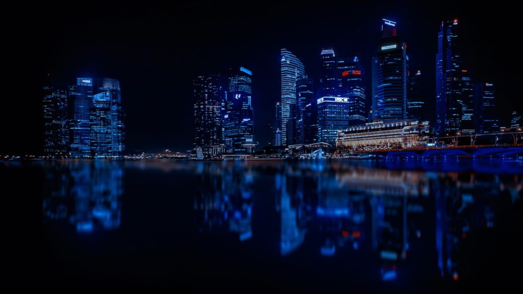 Singapore skyline in blue light