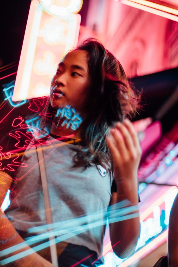 Singaporean girl with light flashes