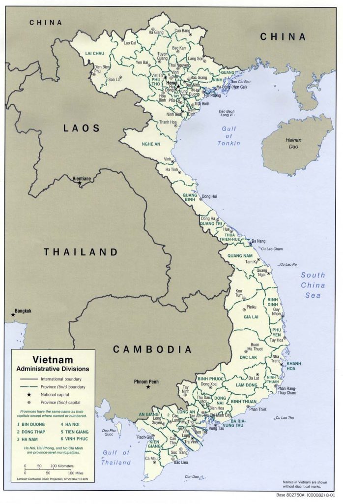 Administrative divisions map of Vietnam 2001