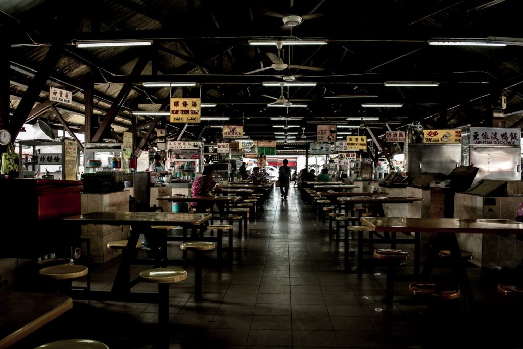 empty market with food stalls