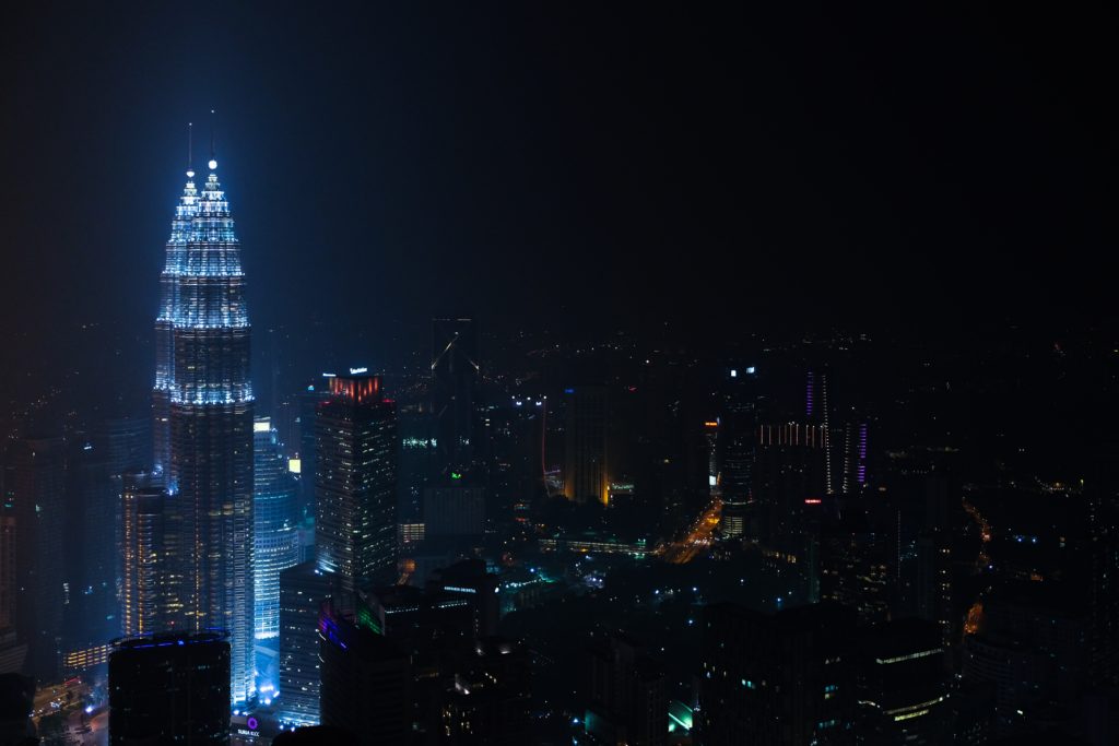 the Petronas towers in blue light