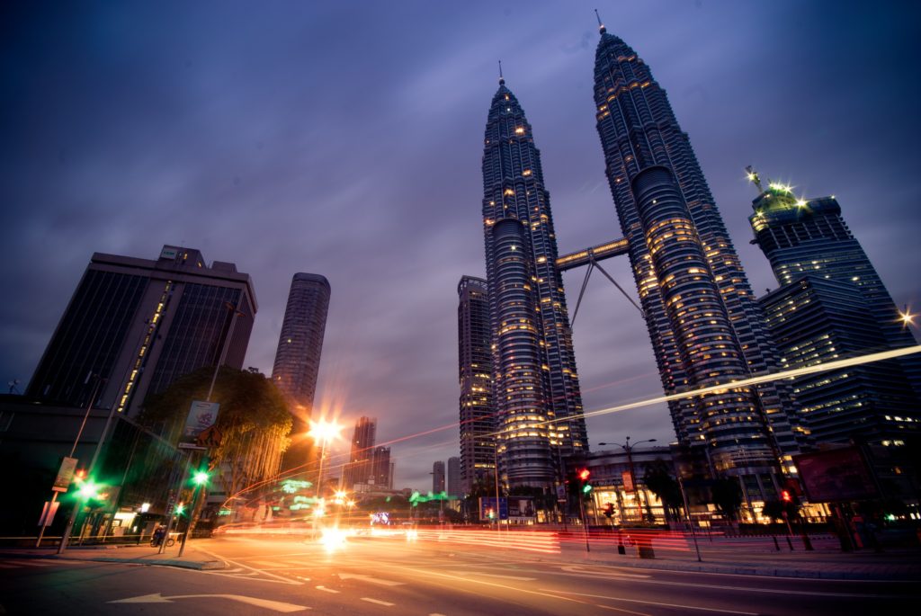 the Petronas towers seen from a road